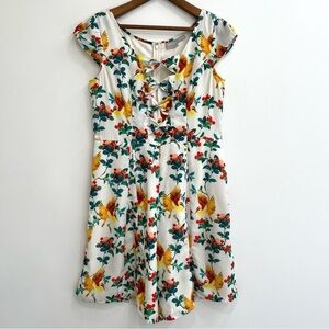 Eshakti tropical bird print romper bow detail retro vintage inspired medium